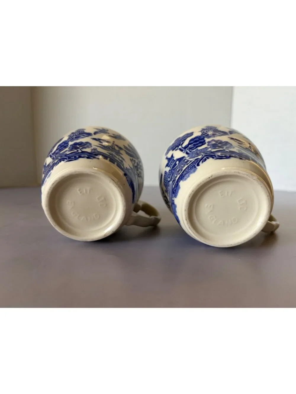 Vintage EIT Ltd Blue Willow Pattern Tea Cups Set Of 2 Made In England